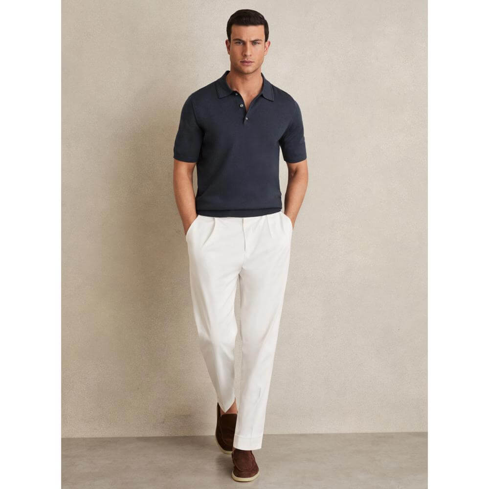 REISS Manor Merino Wool Short-Sleeve Polo Shirt